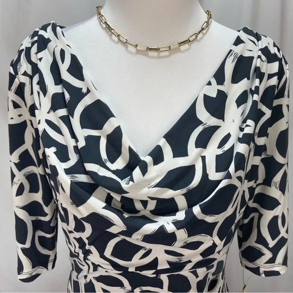 Anne Klein Elegant Slate and light cream floral Patterned Dress women’s size 8 - Picture 3 of 17